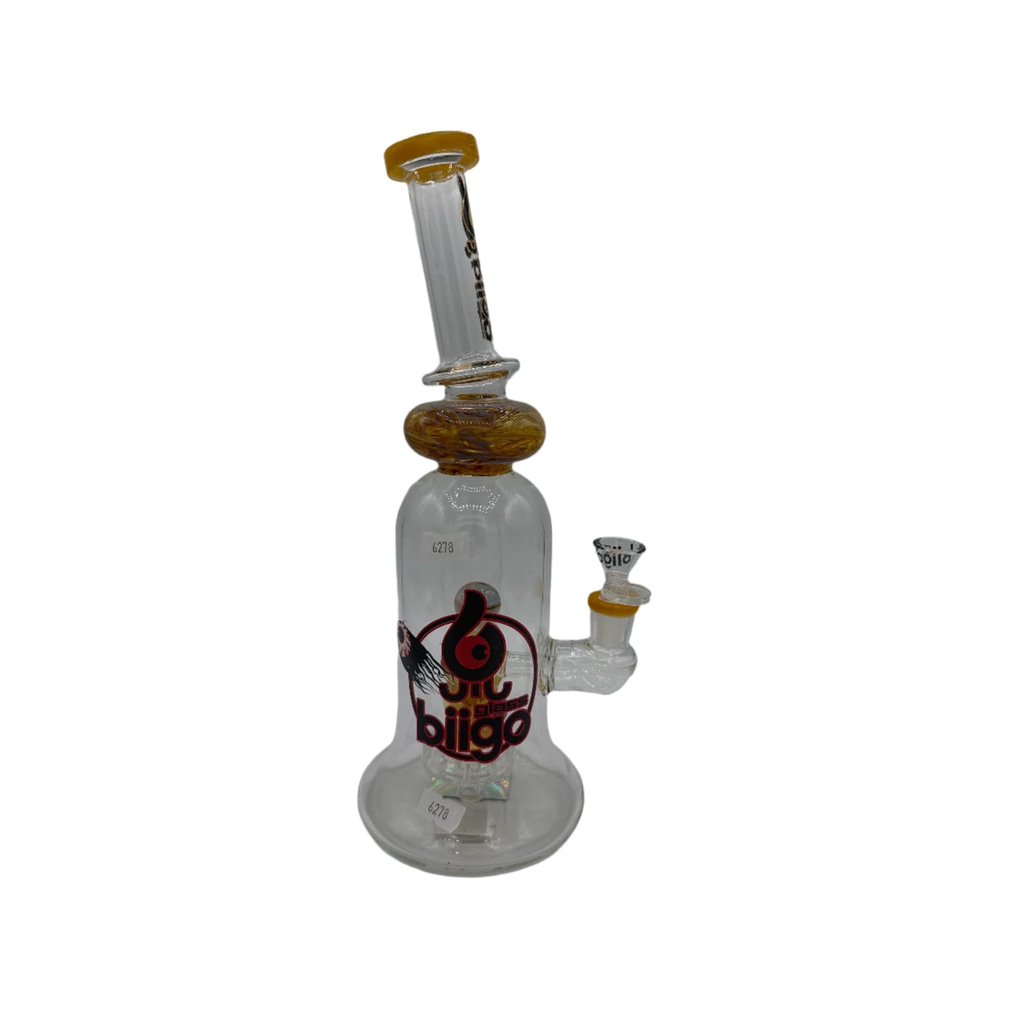 Lookah BIIGO Glass Bent Neck W/ Devil Face Eye Perc Water Pipe - Yellow 12.5"