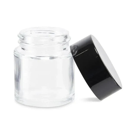 Loud Lock Clear Glass Concentrate Jars w/ Black Lid - 1oz