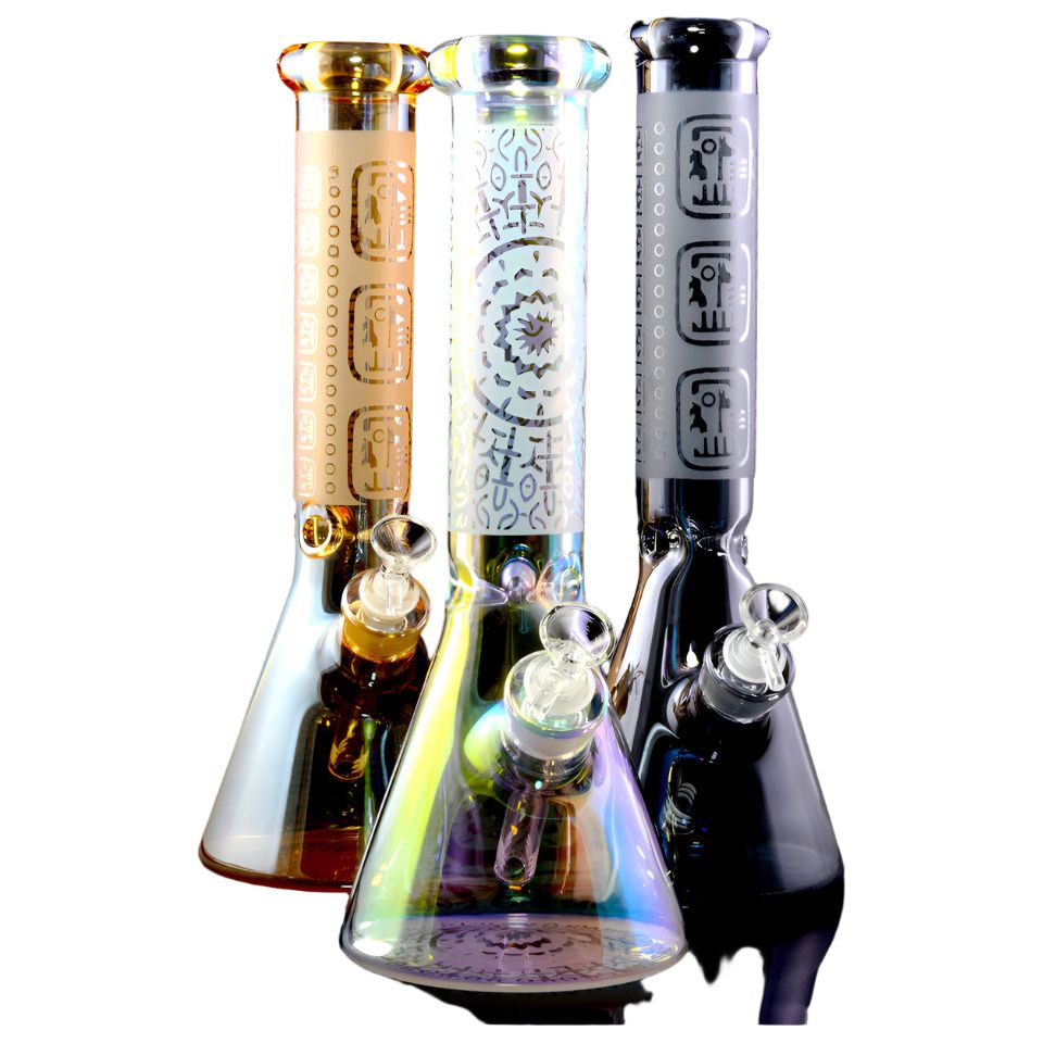 Beaker Bong - 14" Metallic Accent 7mm Frosted - HAJ2312