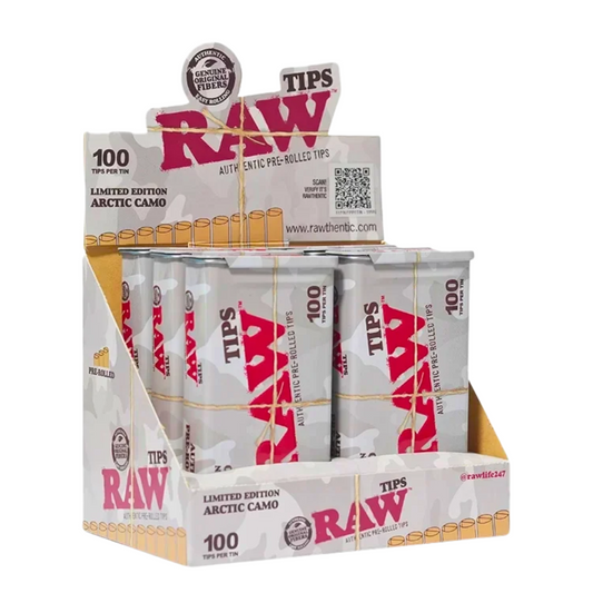 Raw - Pre-Rolled Tips - Limited Edition Arctic Camo Tin - 100pk - 6ct