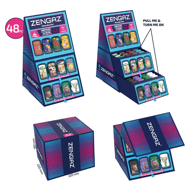 Zengaz Premium Jet Lighters Cube Display - Asst Jet - 48ct