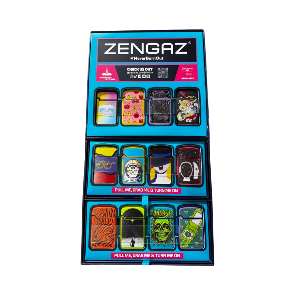 Zengaz Premium Jet Lighters Cube Display - Mega Jet - 48 ct