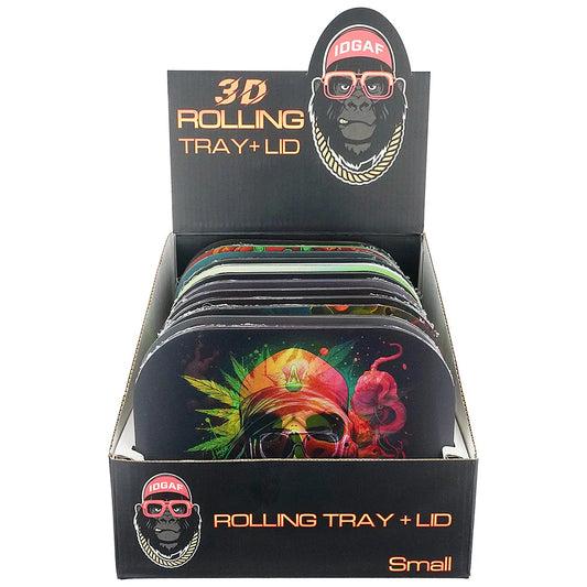 IDGAF Rolling Trays - Metal w/ Lid - Small A - 12ct