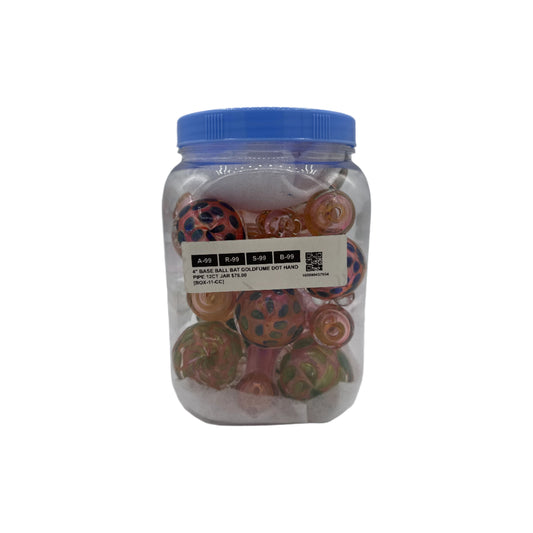 Hand Pipe Jar - Base Ball Bat Goldfume Dot Hand Pipe 4" - 12ct*