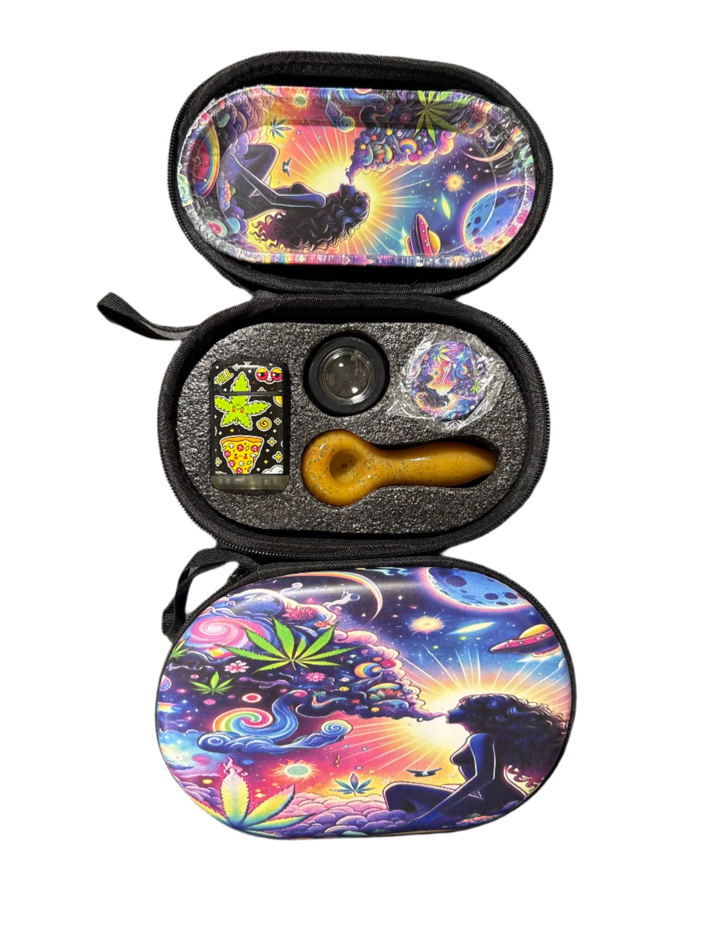 Smoking Set - Glass Pipe w/ Lighter - Oval Eva Bag