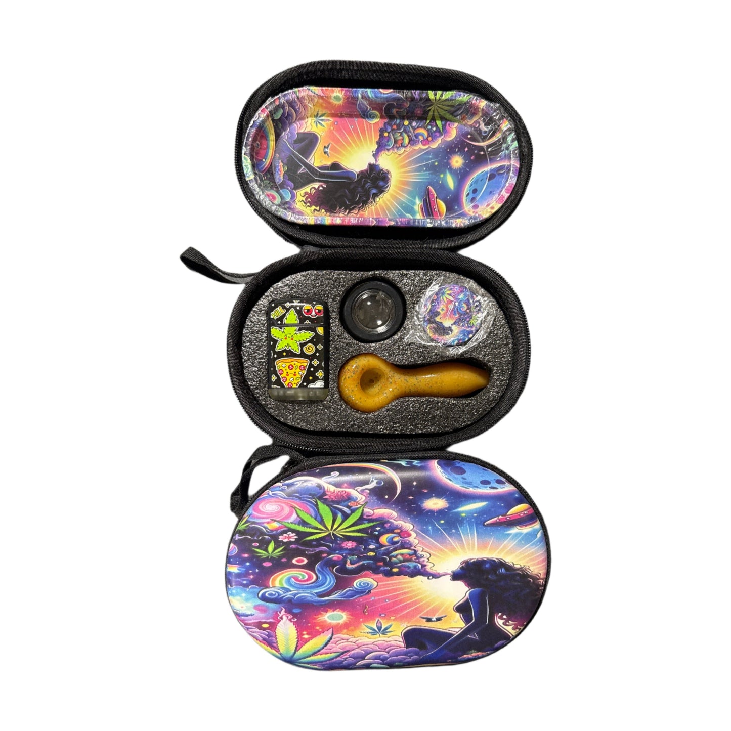 Smoking Set - Glass Pipe w/ Lighter - Oval Eva Bag