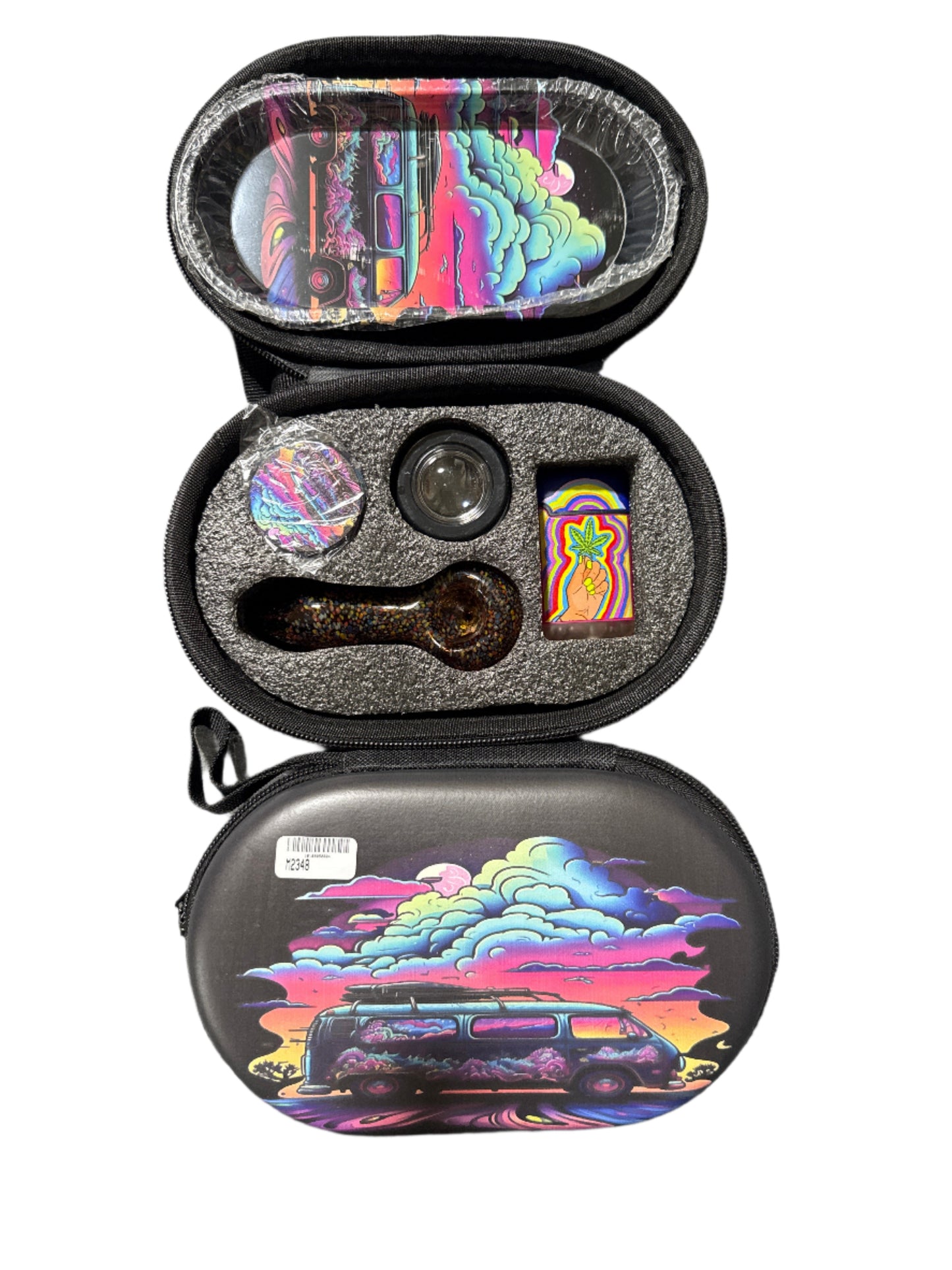 Smoking Set - Glass Pipe w/ Lighter - Oval Eva Bag