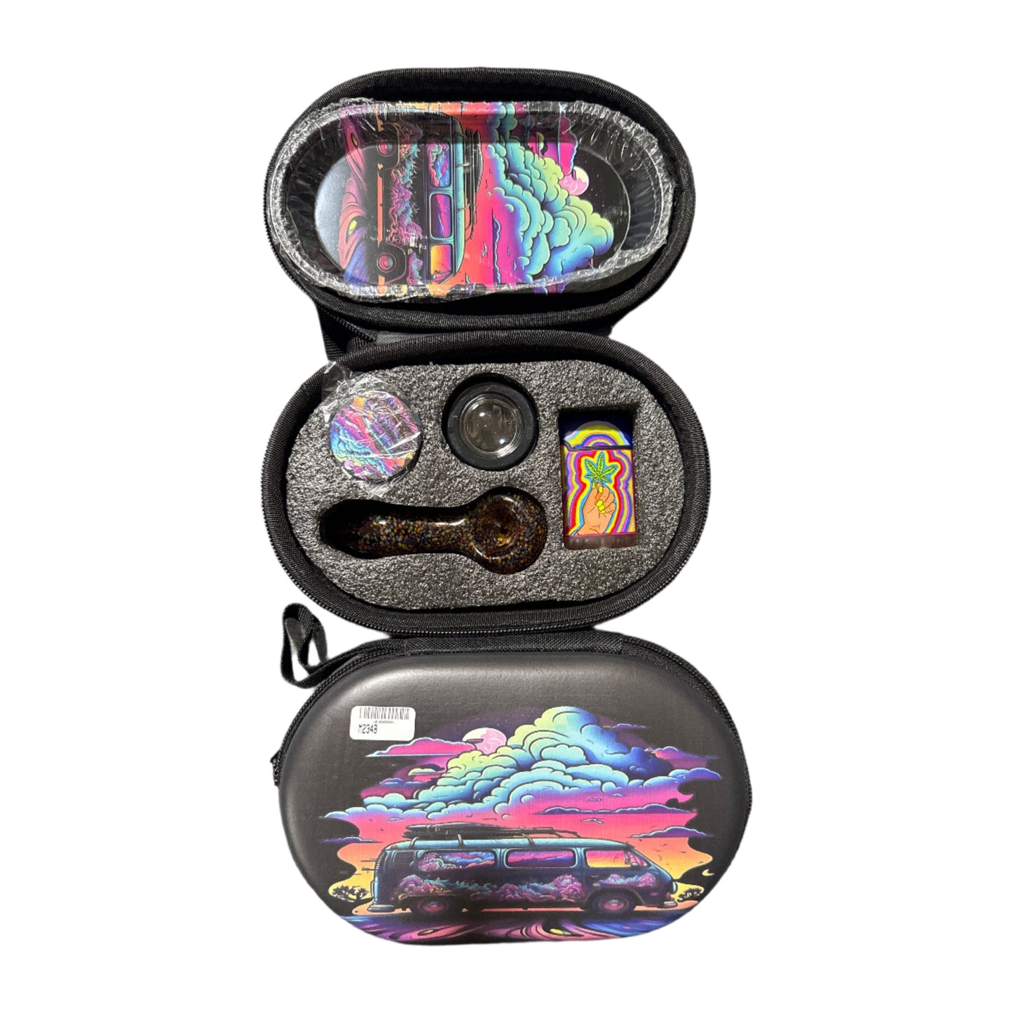 Smoking Set - Glass Pipe w/ Lighter - Oval Eva Bag