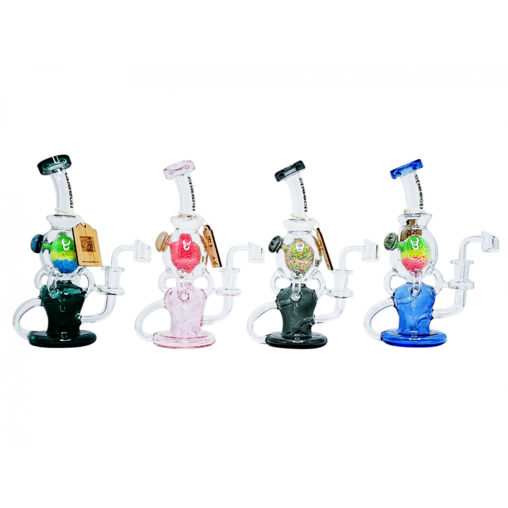 8.5" Cheech Glass - Glow In The Dark Multi Color Frit Ball Recycler