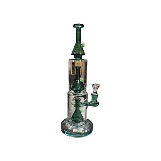 On Point Glass - 11" Twin Beaker Perc Water Pipe - HAJ2283