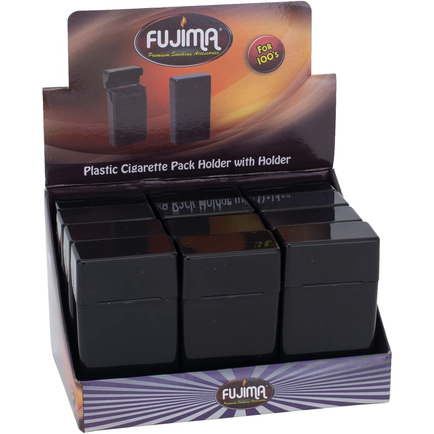 Fujima - Cigarette Case - Plastic w/ Dividers - 100's - Black - 12ct