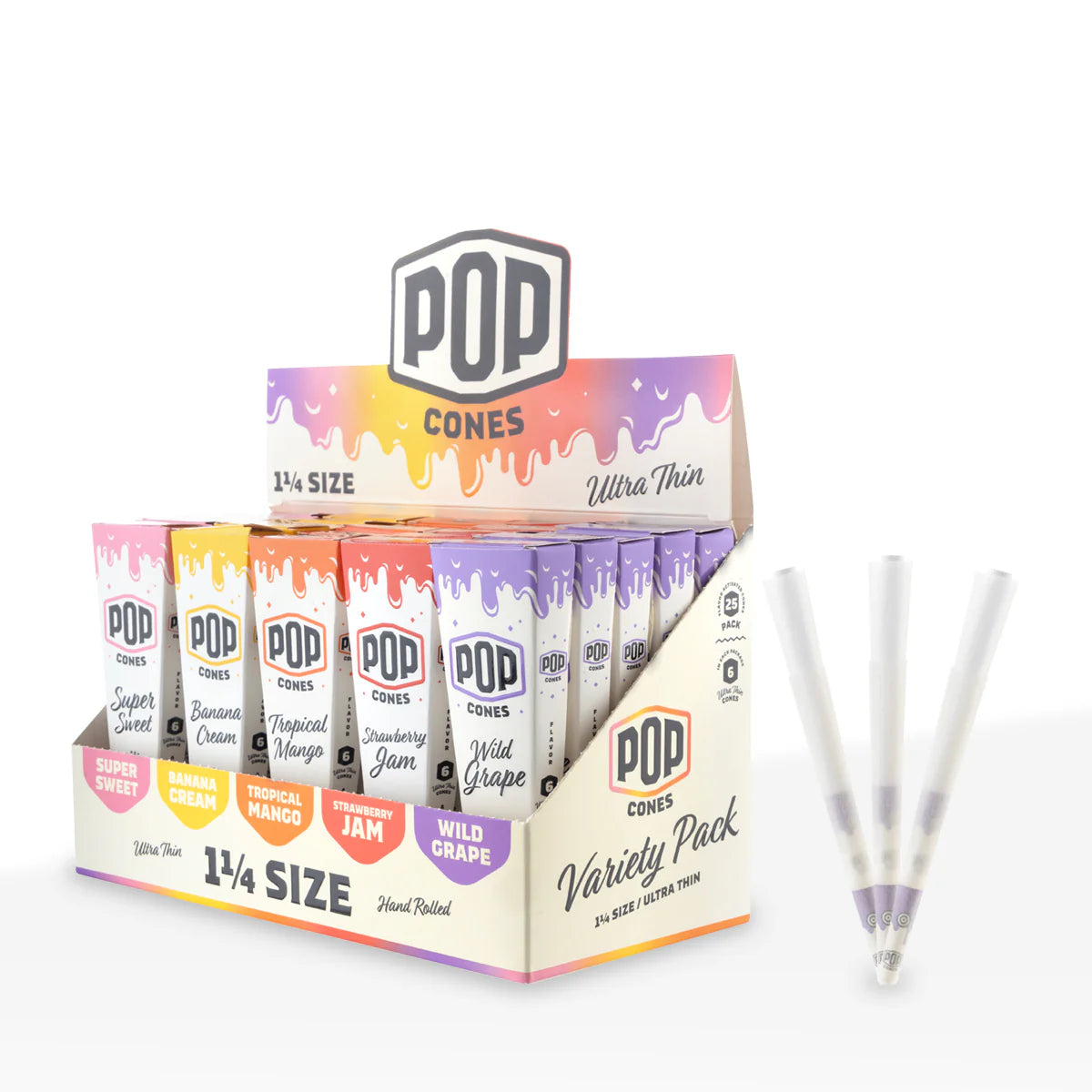 Pop - Cones - Unbleached 1 1/4 - Assorted 2.0 - 6pk - 25ct