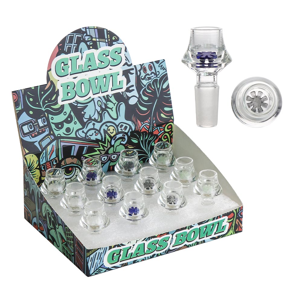 Glass Bowls - 14mm Flower Screen - Asst - 12ct