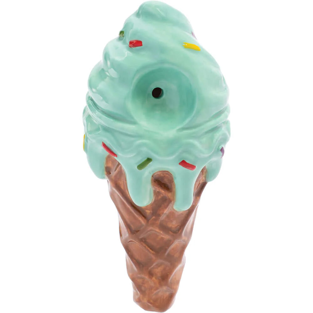 Wacky Bowlz - Ceramic Pipe - Fun Designs and Unique Shapes - 3.5" - Ice Cream Mint Green
