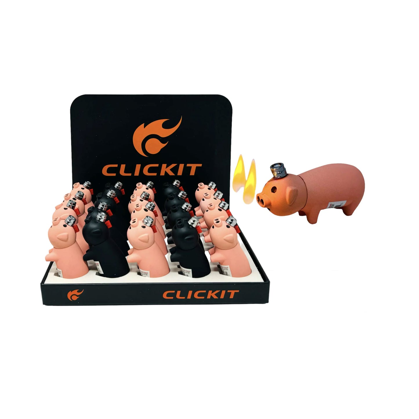 Clickit - Torch Lighter - Pig Double Flame - 20ct