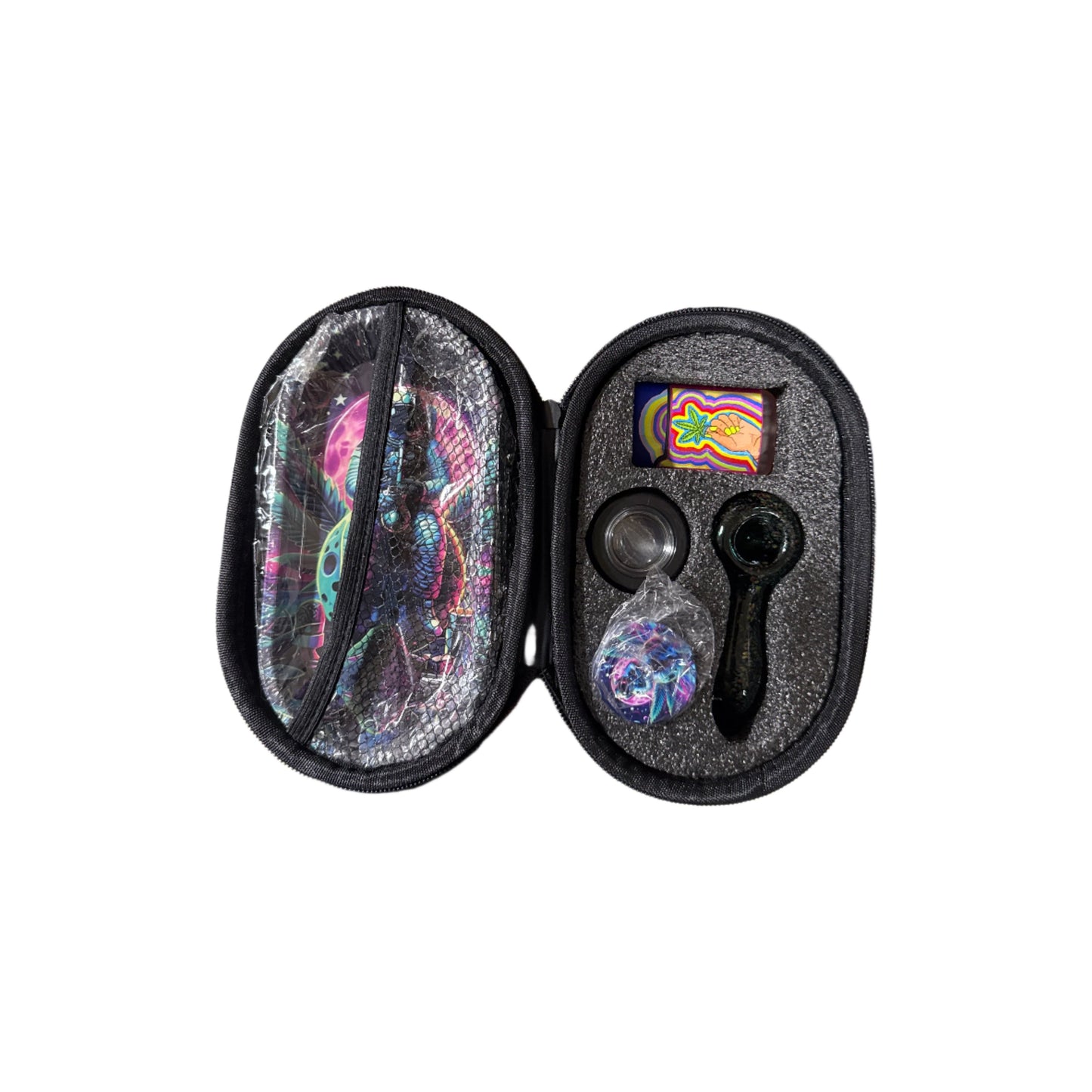 Smoking Set - Glass Pipe w/ Lighter - Oval Eva Bag