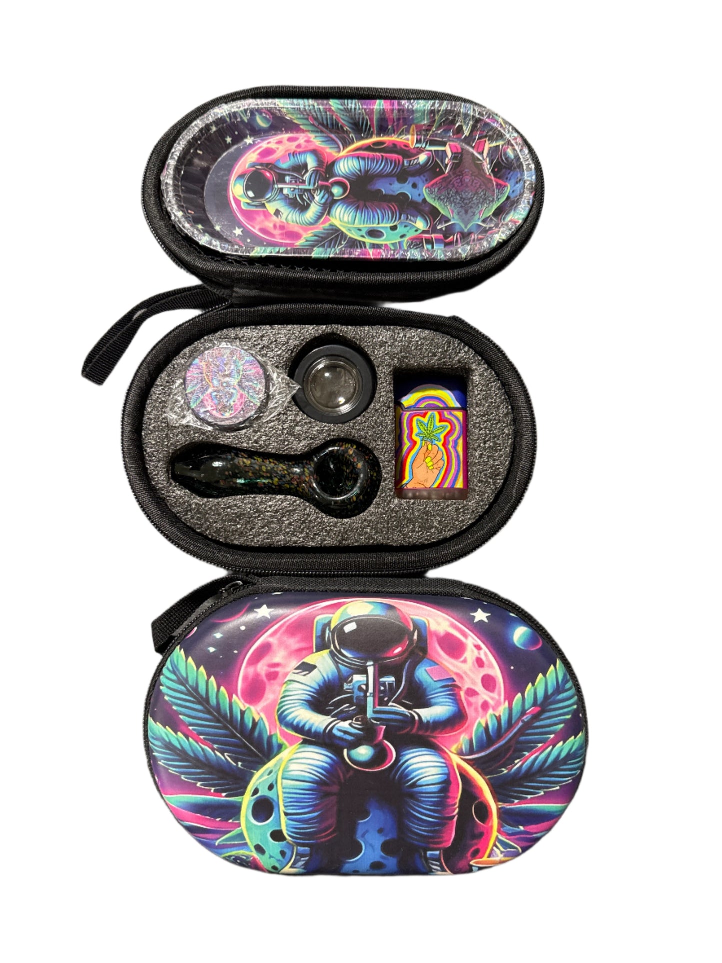 Smoking Set - Glass Pipe w/ Lighter - Oval Eva Bag