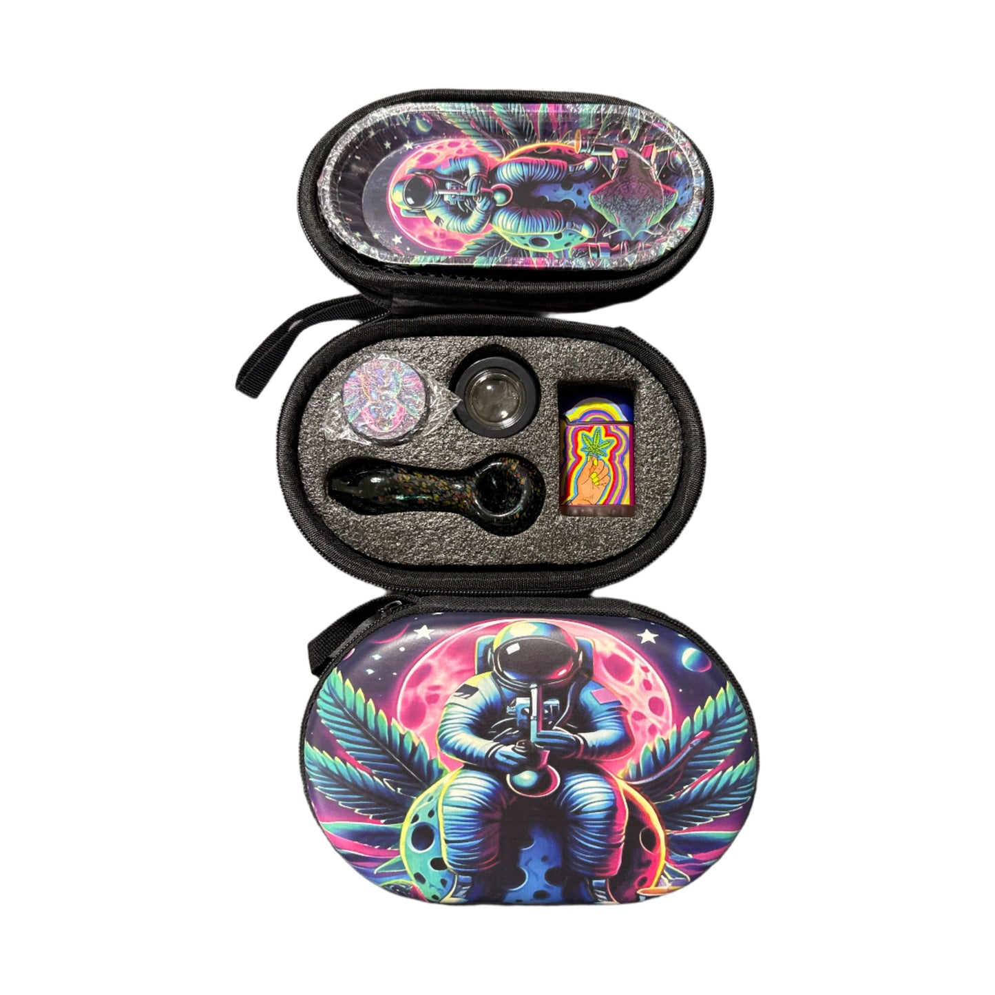Smoking Set - Glass Pipe w/ Lighter - Oval Eva Bag