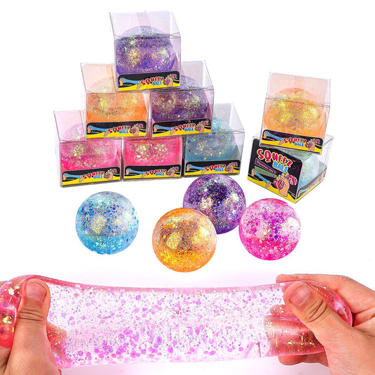 Squishy Squeeze Ball Stress Relief Toy - Glitter Ball - 12ct