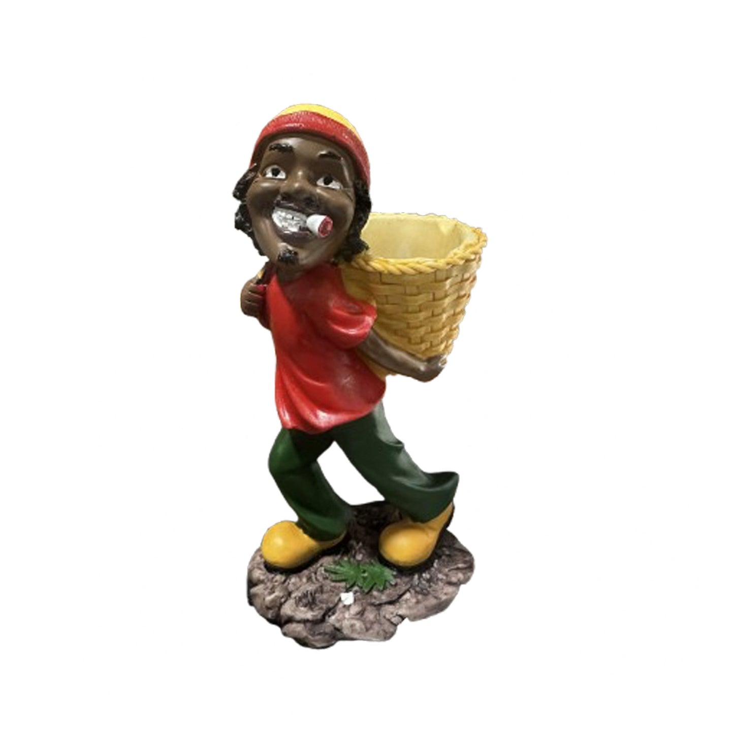 Ashtray - 6" Medium Size Jamaican Man - Smiling w/ Basket - LT195