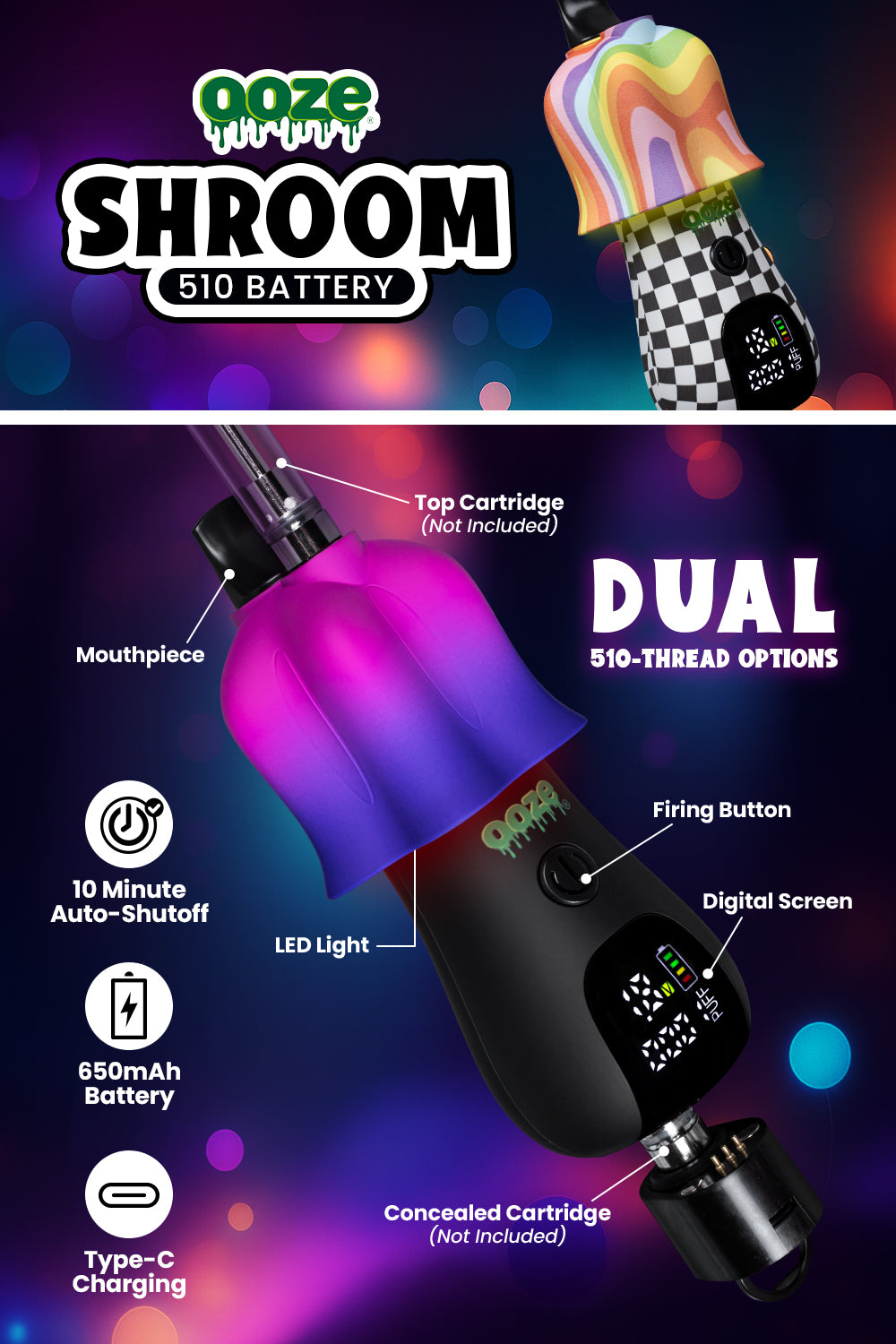 Ooze Shroom 510 Battery - 650 mAh