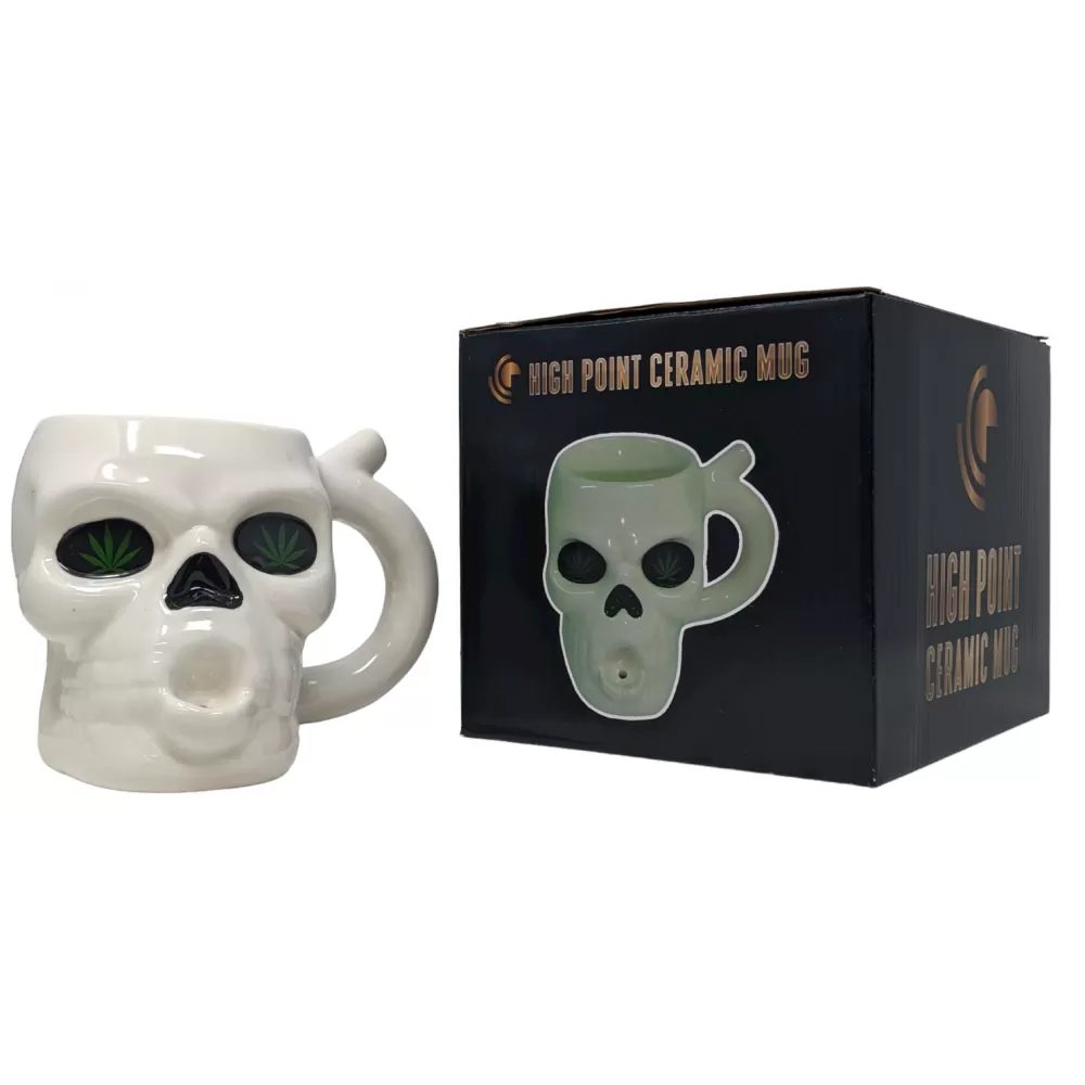High Point Mug Pipe - White Skull