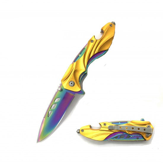 Razor Tactical - Gold 4.75" Titanium Blade Premium Flip Knife