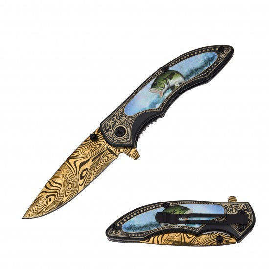 Razor Tactical - Bass Gold Titanium Blade Premium Flip Knife