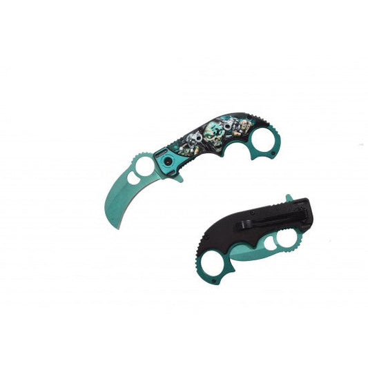 Razor Tactical - Green Skull 4.5" Premium Flip Knife