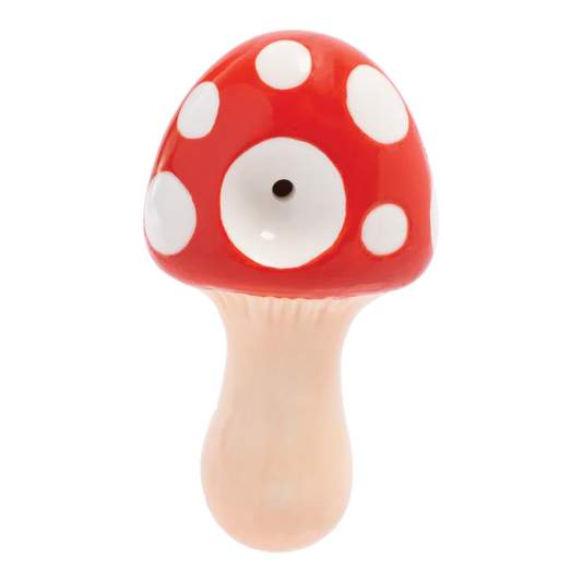 Wacky Bowlz - Ceramic Pipe - Fun Designs and Unique Shapes - 3.5" - Mushroom Red
