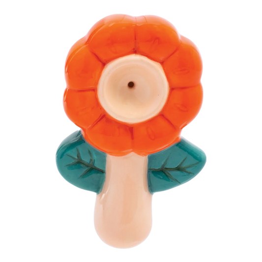 Wacky Bowlz - Ceramic Pipe - Fun Designs and Unique Shapes - 3.5" - Flower Orange