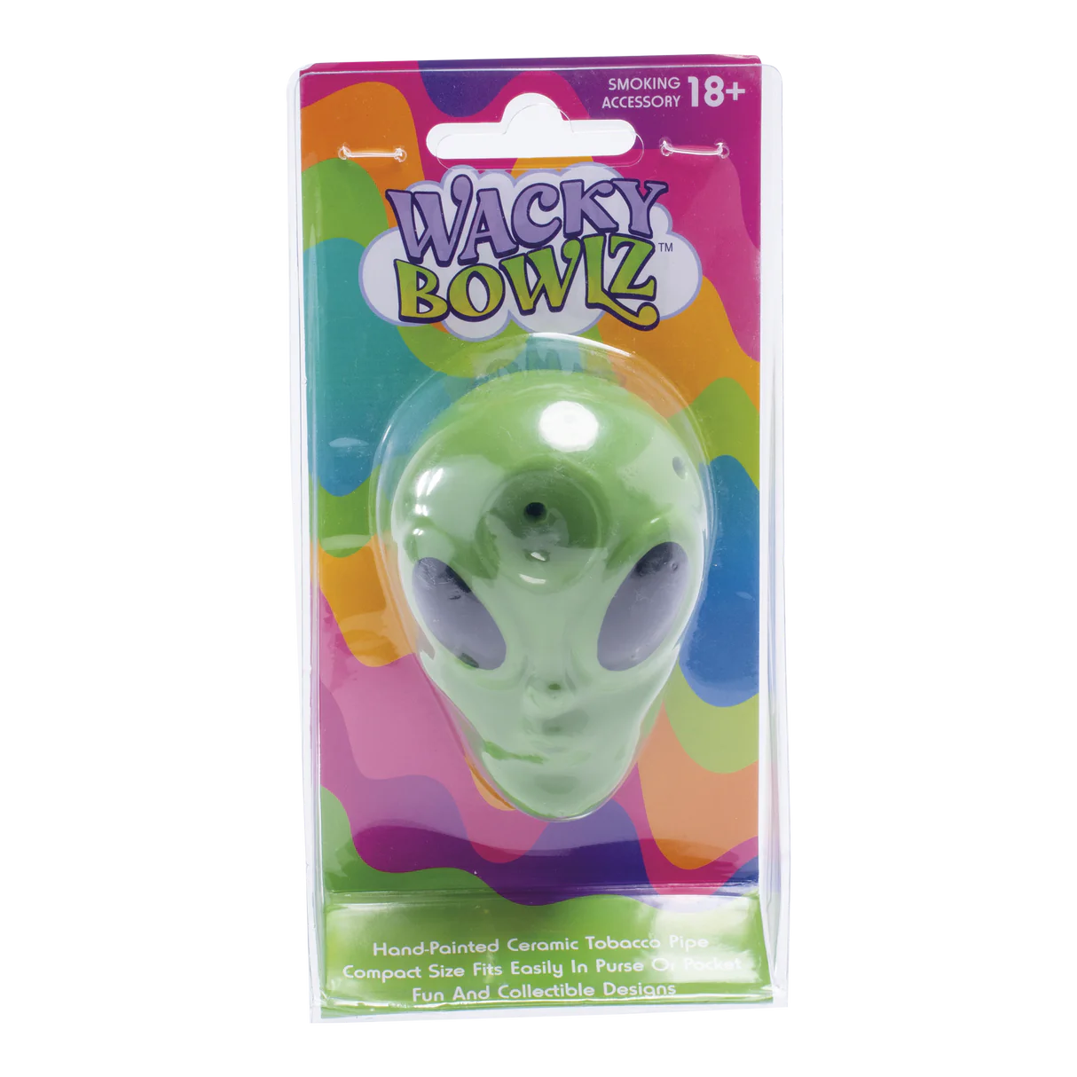 Wacky Bowlz - Ceramic Pipe - Fun Designs and Unique Shapes - 3.5" - Green Alien