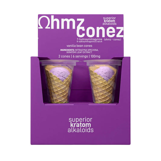 Ohmz Kratom - 7-OH Cones - Purple Vanilla Bean - 50mg - 2pk - 8ct