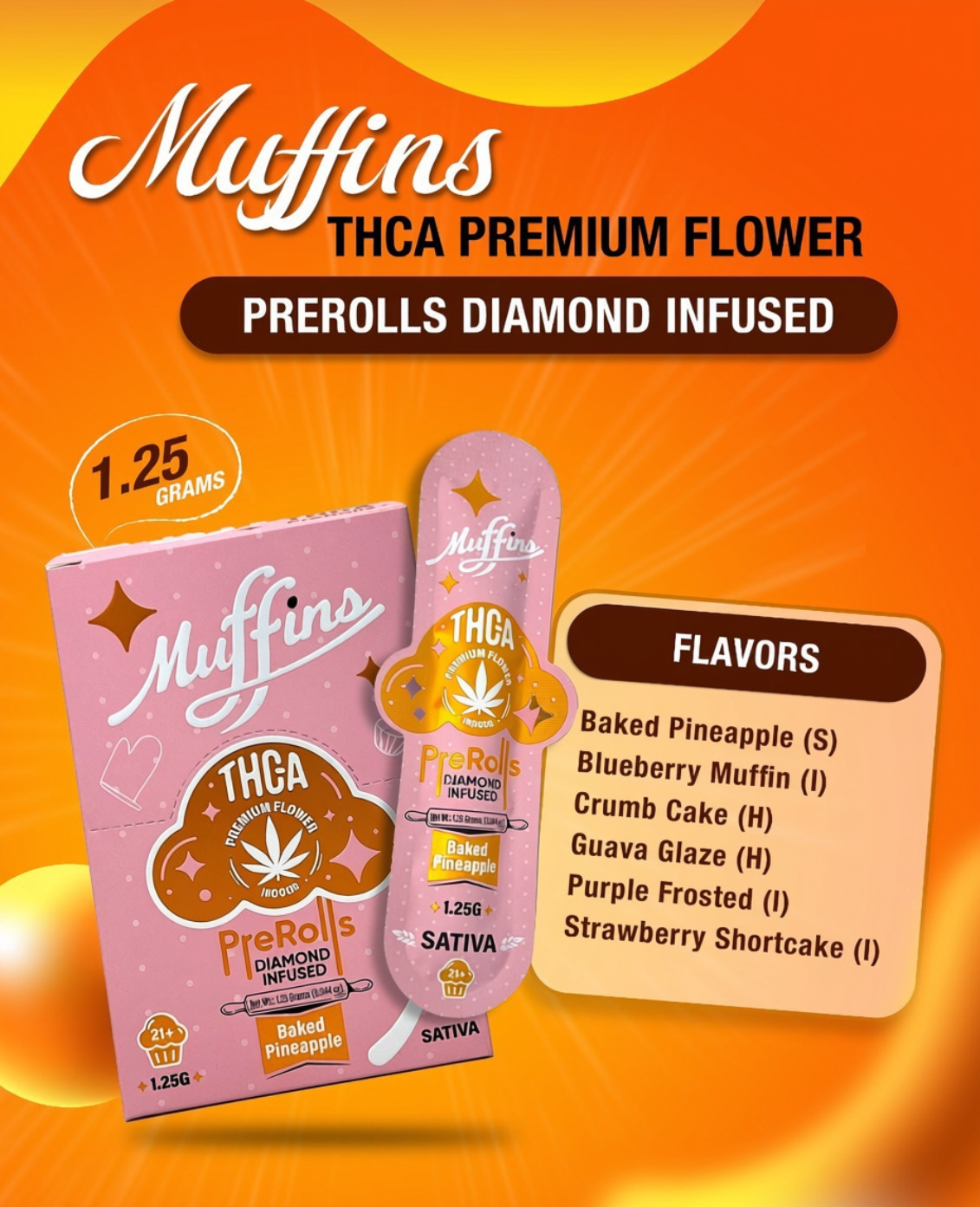 Muffins - 1.25g THCA Diamond Infused Pre-Rolls - 50ct