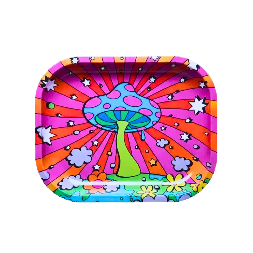 Rolling Tray - 7x5 Small Metal - Mushroom Design