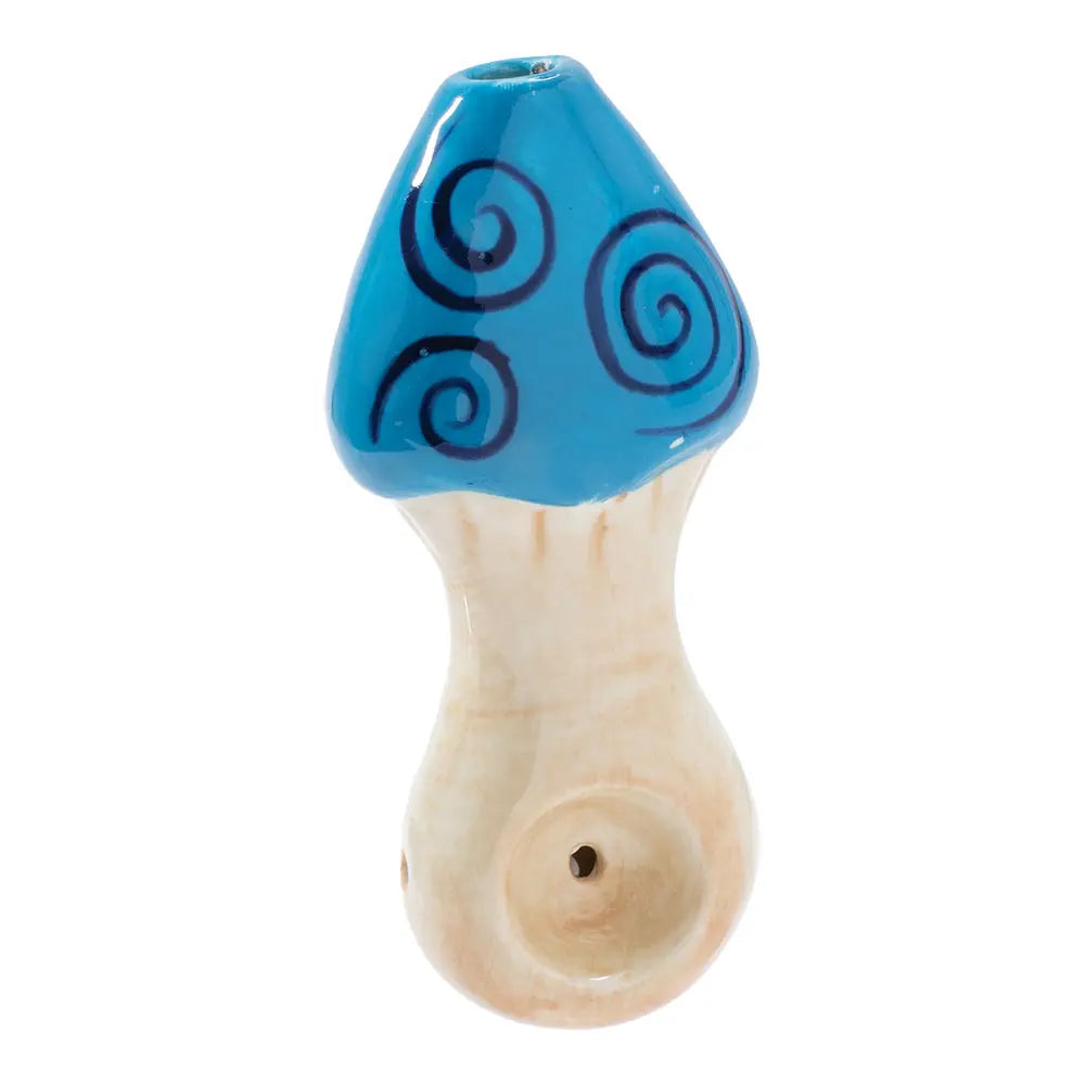 Wacky Bowlz - Ceramic Pipe - Fun Designs and Unique Shapes - 3.5" - Blue Swirl Mushroom