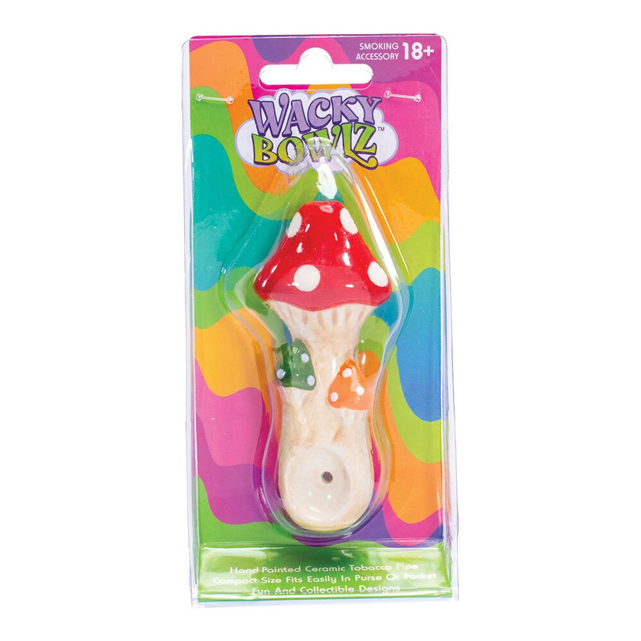 Wacky Bowlz - Ceramic Pipe - Fun Designs and Unique Shapes - 3.5" - Tri Mushroom