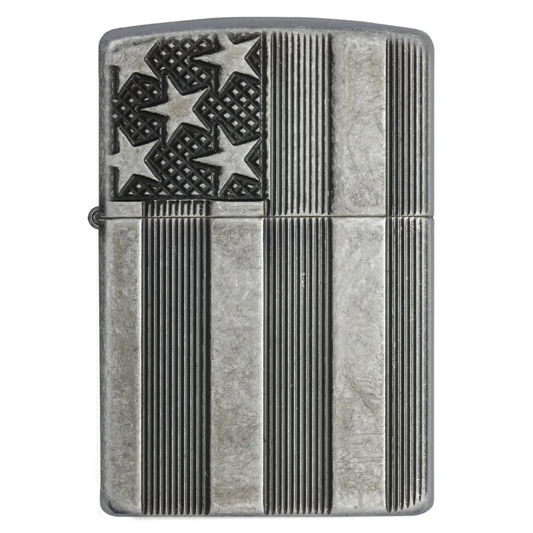 Zippo - Lighter - U.S Flag Armor Antq Slvr Plate 28973
