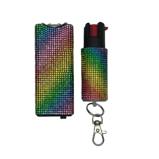 Stun Gun & Pepper Spray - Rainbow Rhinestone