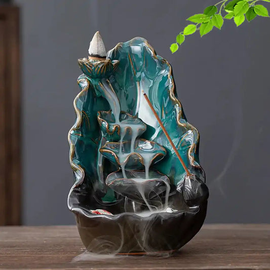 Fujima - 6.7" Blue Ceramic Waterfall Backflow Cone Incense Burner