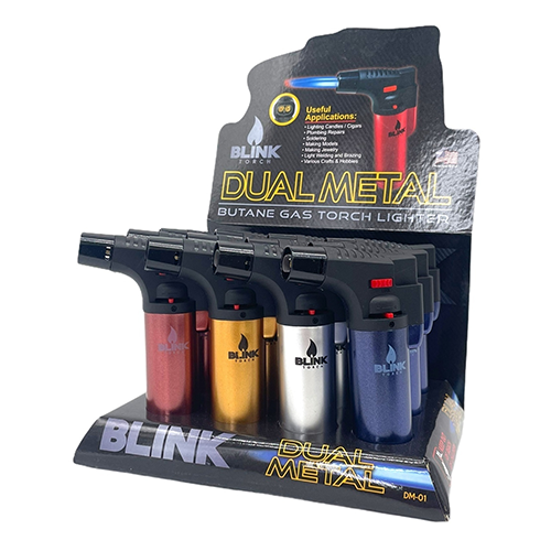 Blink - Large Torch Lighter - Double Flame - Metallic Colors - 12ct