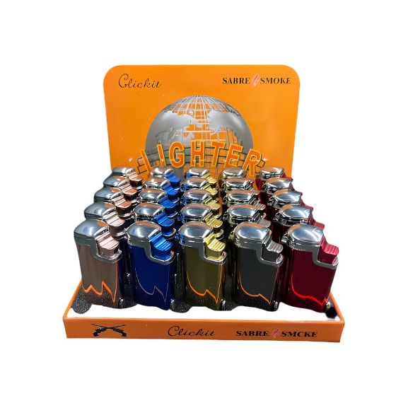Clickit - Torch Lighter - Multi Color Shiny w/ Cigar Puncher - 25ct