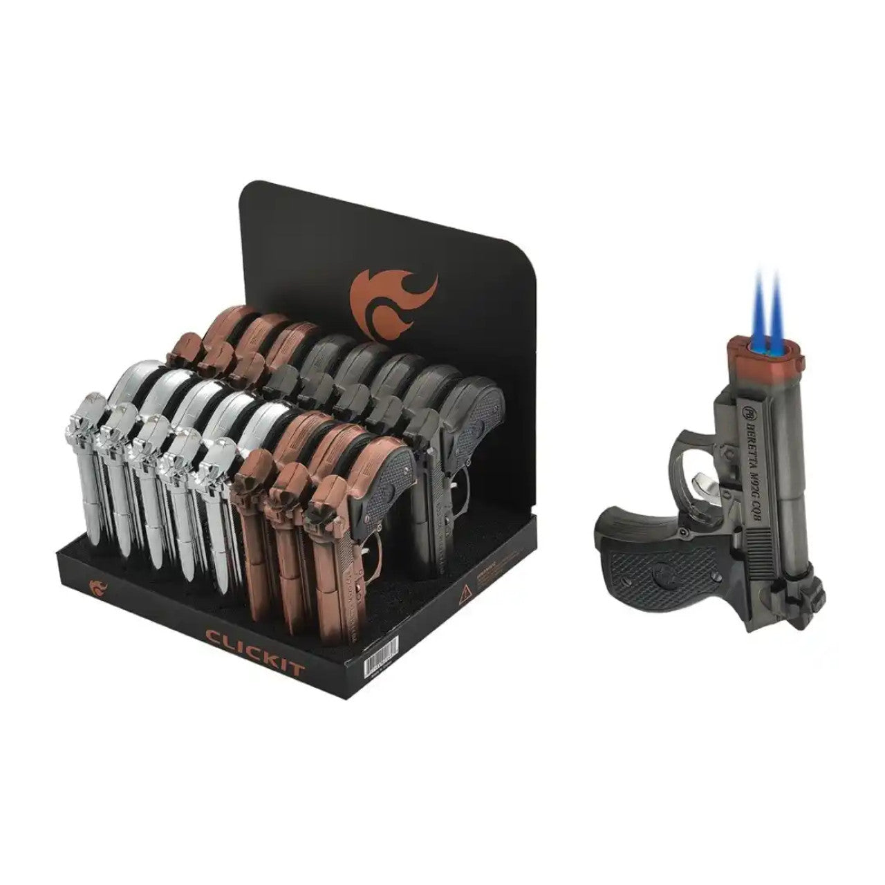 Clickit - Torch Lighter - Large Pistol Double Torch - 16ct