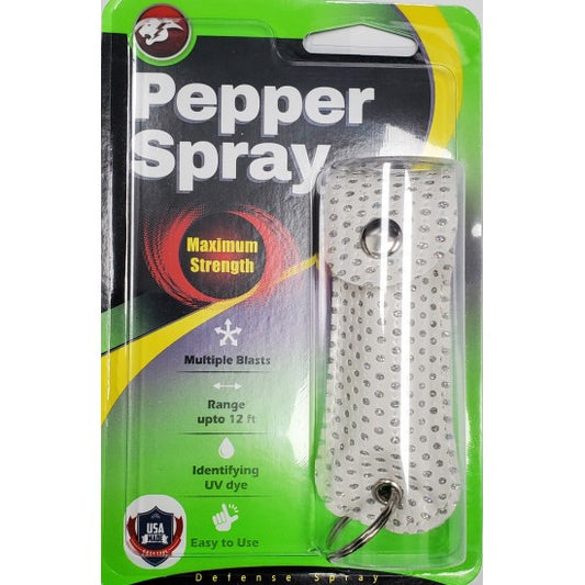 Pepper Spray Keychain - White Bling - 1/2oz