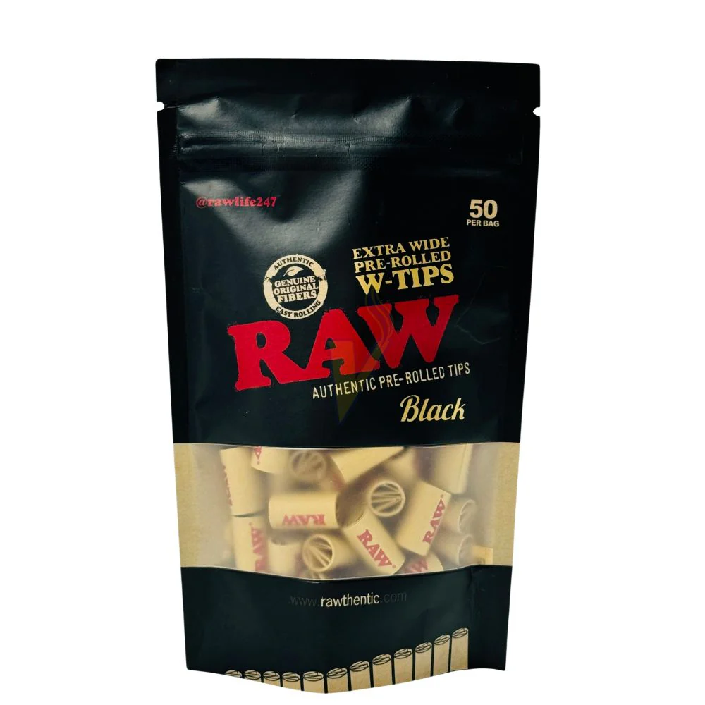 Raw - Tips - Black - Pre-Rolled Extra Wide - 50ct +