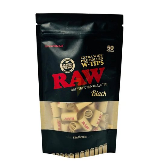 Raw - Tips - Black - Pre-Rolled Extra Wide - 50ct +