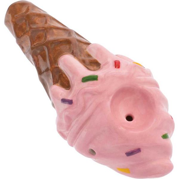 Wacky Bowlz - Ceramic Pipe - Fun Designs and Unique Shapes - 3.5" - Ice Cream Pink