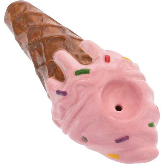 Wacky Bowlz - Ceramic Pipe - Fun Designs and Unique Shapes - 3.5" - Ice Cream Pink