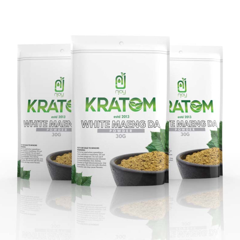 NJOY KRATOM 30GM POWDER BAG - VIETNAM, WHITE MAENG DA, YELLOW BORNEO Blend