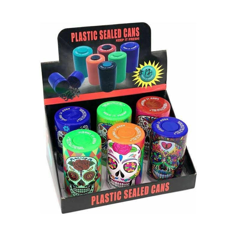 Skull Design Plastic Seal Can Display - 6ct